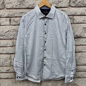Men's Blue and White Music Trumpet Patterned Shirt